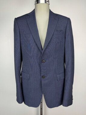 Z ZEGNA 100% Wool Turati Micro Check Slim Fit Navy Blue Blazer EU 50L US 40L